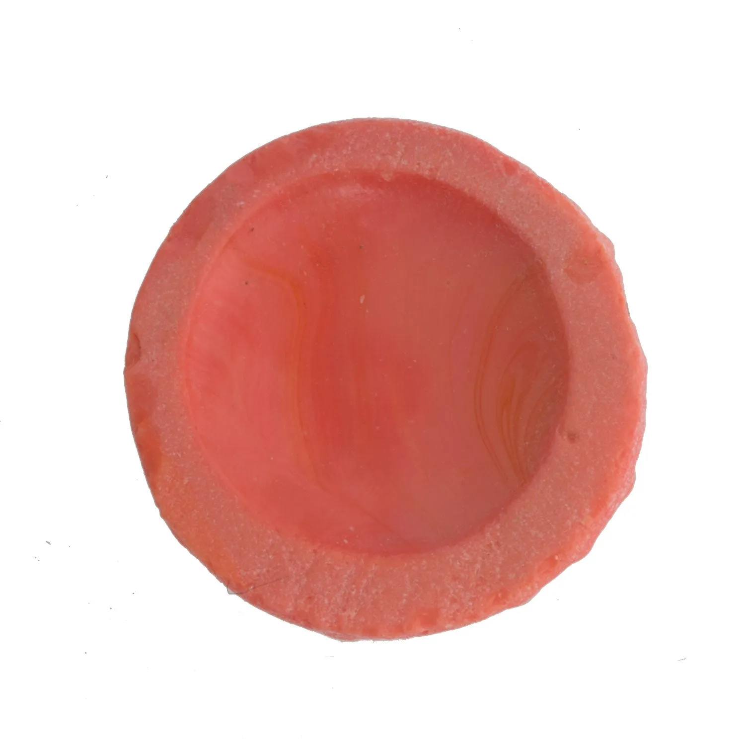Floral Round Disk Cabochon, salmon colored glass. Japan. 20mm. Pkg 1. b5-412