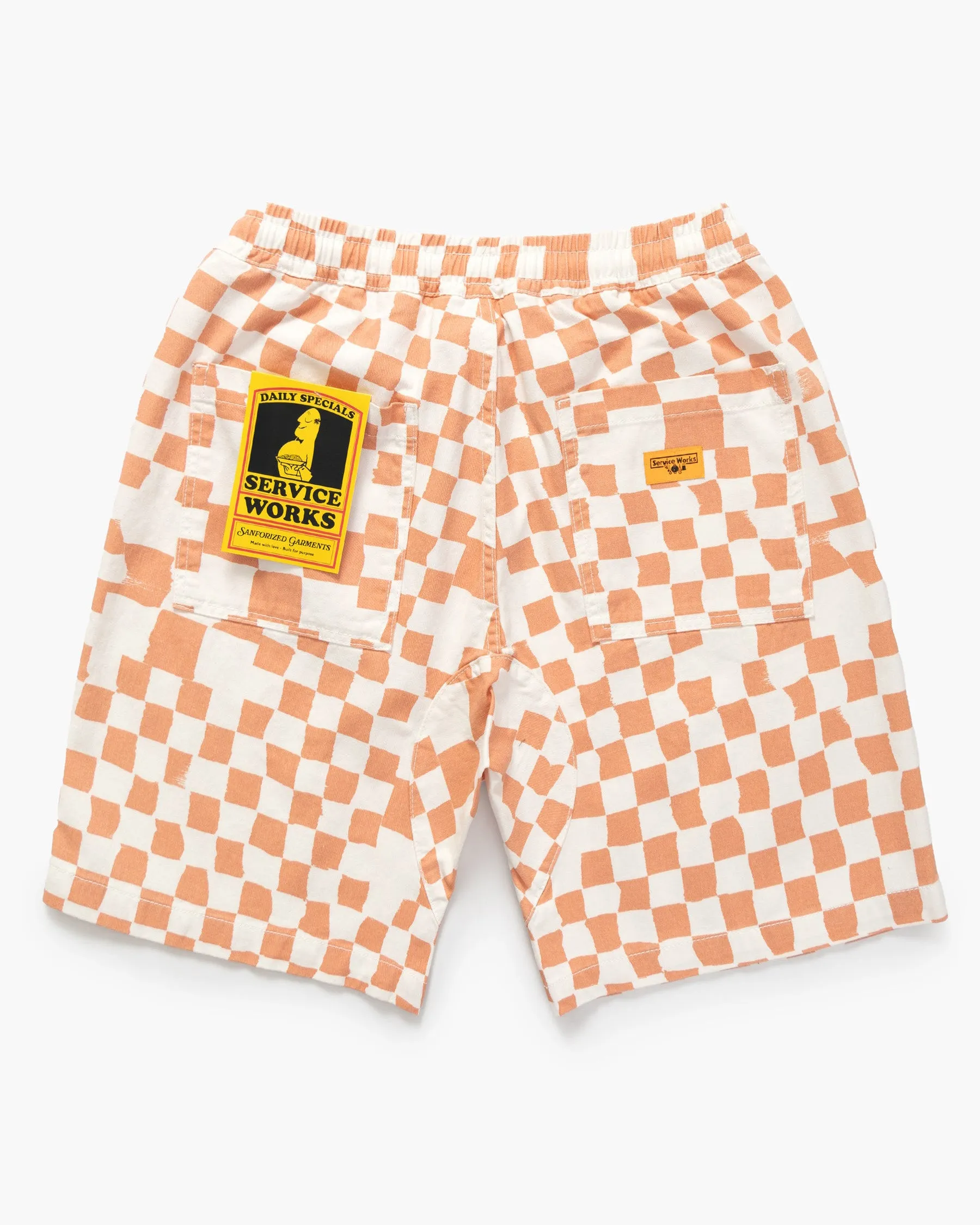 Service Works Drill Printed Chef Shorts - Salmon Checker