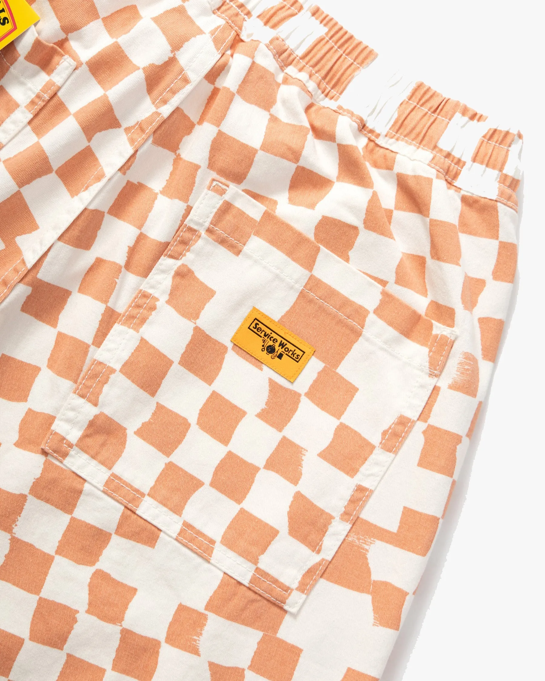 Service Works Drill Printed Chef Shorts - Salmon Checker