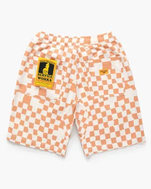 Service Works Drill Printed Chef Shorts - Salmon Checker