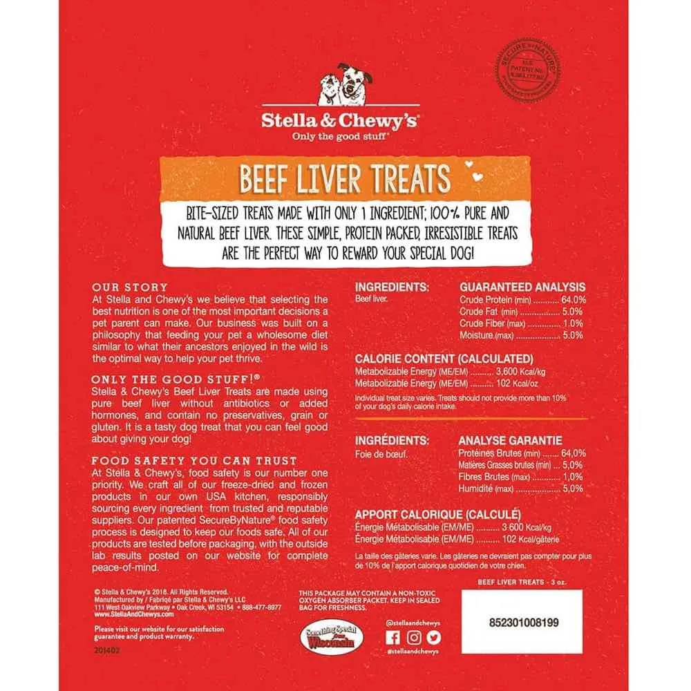 Stella & Chewy’s Beef Liver Single Ingredient Grain-Free Freeze-Dried Dog Treats 3oz